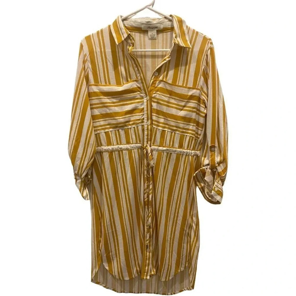 Dresses & Skirts - NWOT striped yellow casual shirt dress - cinched waist